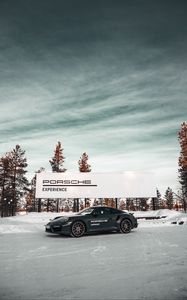 Превью обои porsche, вид сбоку, снег, зима