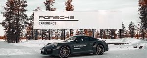 Превью обои porsche, вид сбоку, снег, зима