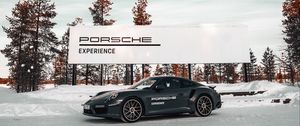 Превью обои porsche, вид сбоку, снег, зима