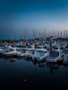 Превью обои порт, лодки, пристань, море, ночь