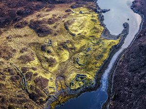 Превью обои поверхность, река, рельеф, природа, вид сверху