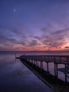 Превью обои причал, море, горизонт, небо, вечер