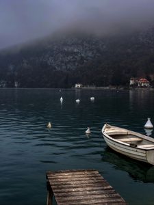 Превью обои пристань, лодка, море, природа