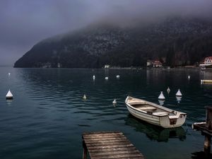 Превью обои пристань, лодка, море, природа