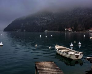 Превью обои пристань, лодка, море, природа