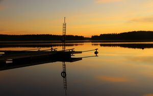 Превью обои пристань, река, лестница, сумерки