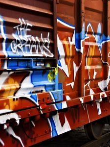 Превью обои прицеп, вагон, граффити, разноцветный, металл