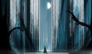 Превью обои призрак, силуэт, ворота, луна, арт