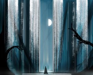 Превью обои призрак, силуэт, ворота, луна, арт