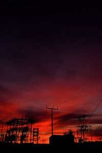 Превью обои провода, столбы, силуэты, темный, небо