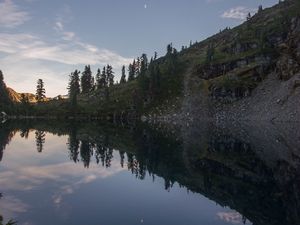 Превью обои пруд, деревья, отражение, камни, природа