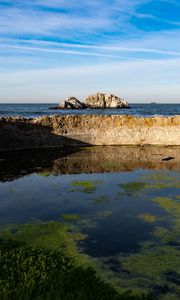 Превью обои пруд, вода, бетон, море, скалы