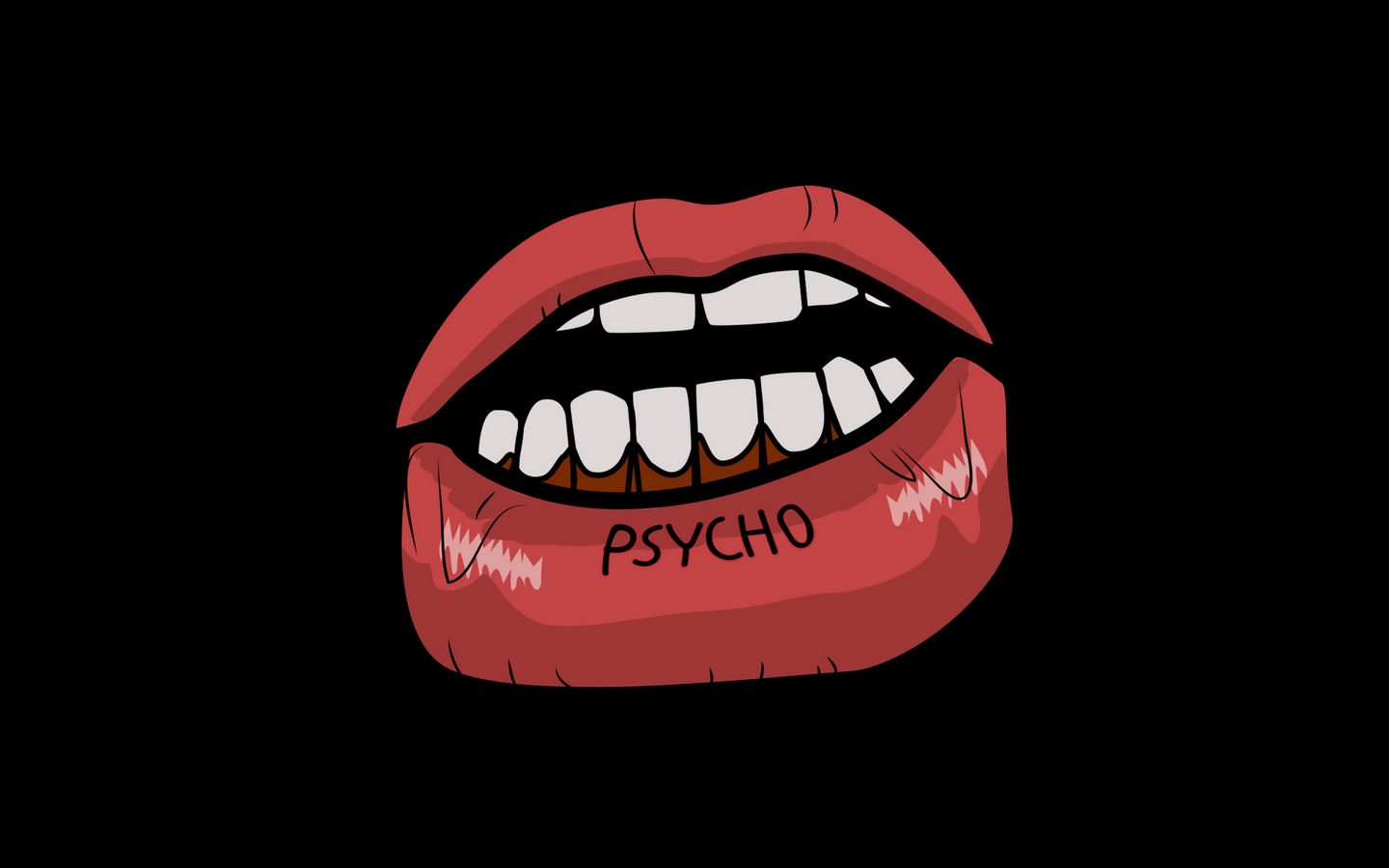 1440x900 Обои psycho, губы, арт, надпись, графика