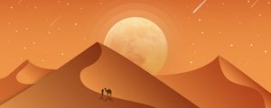 Превью обои пустыня, дюны, верблюд, ночь, арт, вектор