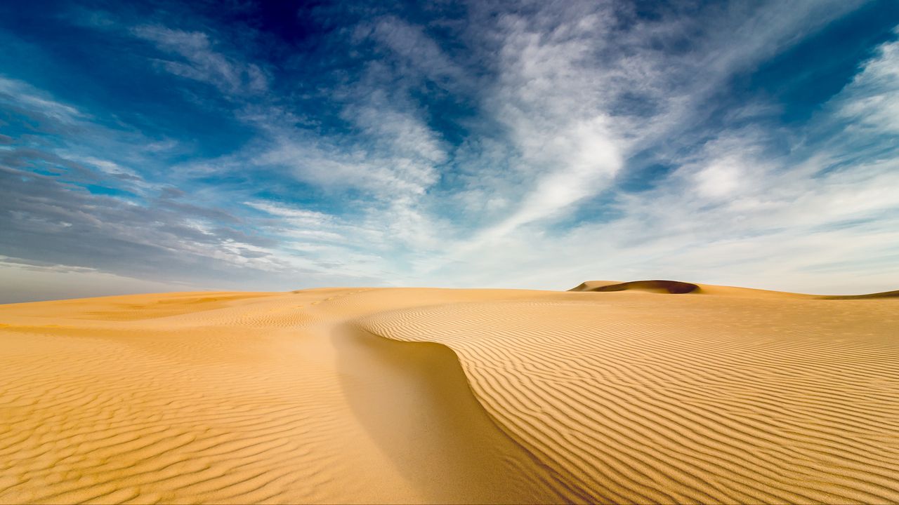 Обои пустыня, песок, барханы, волнистый, небо