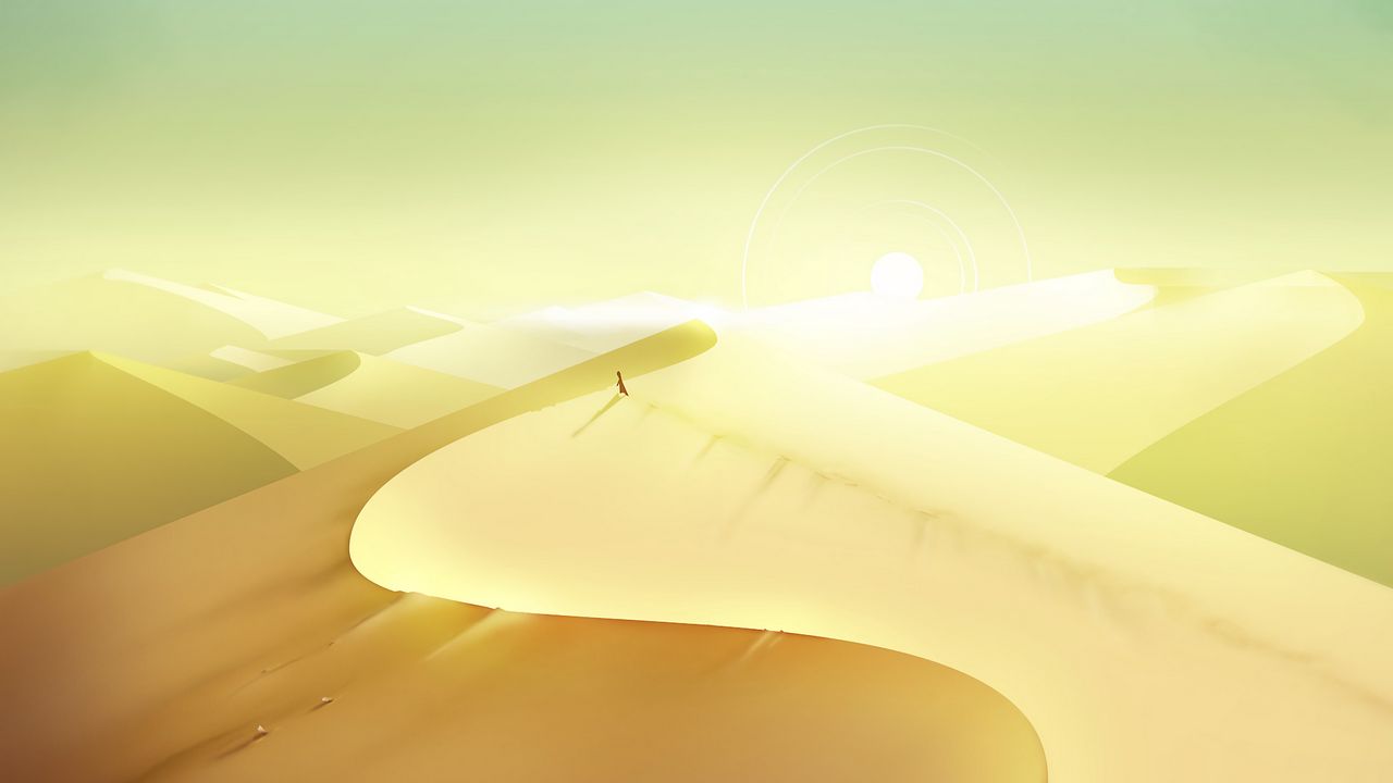 Обои пустыня, песок, барханы, солнце, арт
