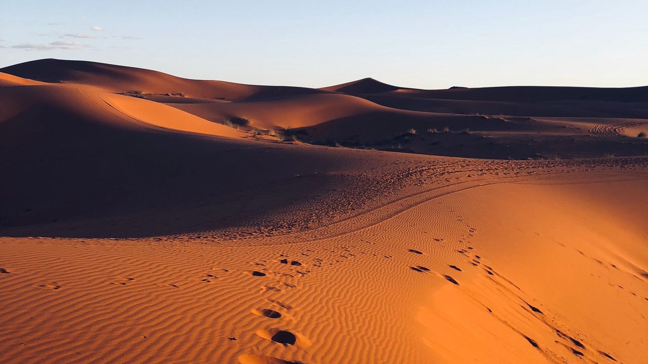 Обои пустыня, песок, следы, марокко