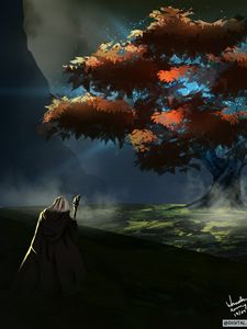 Превью обои путник, плащ, природа, арт