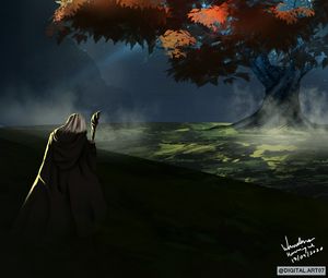 Превью обои путник, плащ, природа, арт