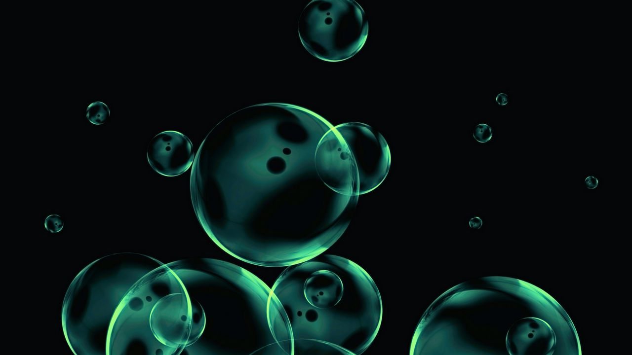 Обои пузыри, круглый, прозрачный, темный фон, абстракция