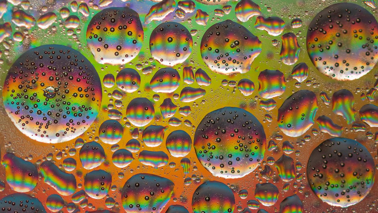 Обои пузыри, круглый, радуга, абстракция
