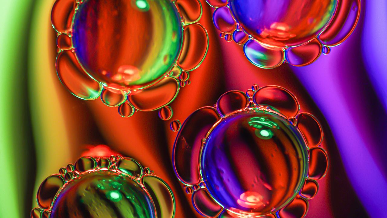 Обои пузыри, масло, жидкость, макро, разноцветный
