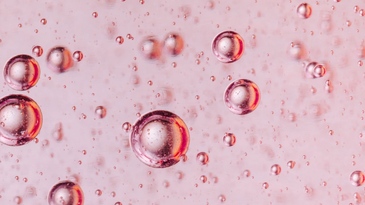Обои пузыри, жидкость, макро, розовый