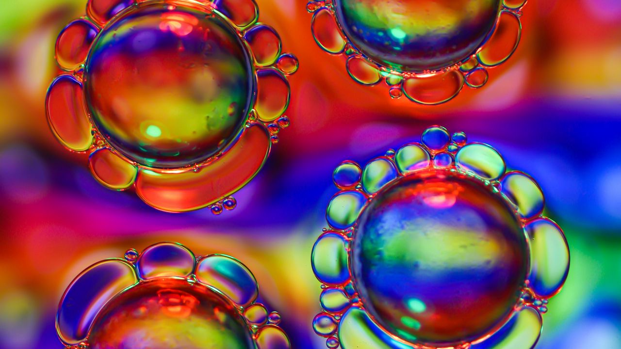 Обои пузыри, жидкость, макро, разноцветный, прозрачный