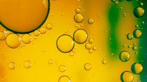 Превью обои пузыри, жидкость, макро, желтый, зеленый