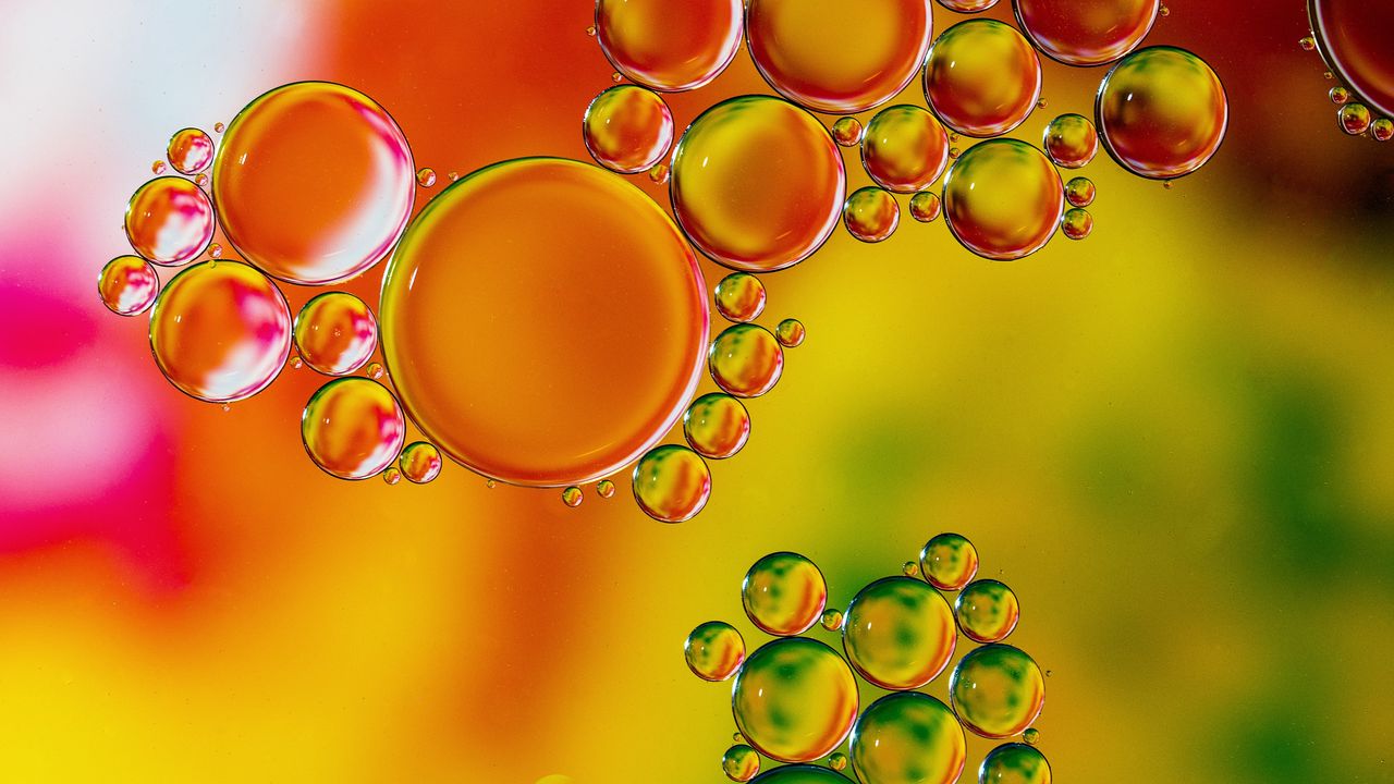 Обои пузыри, жидкость, прозрачный, разноцветный, макро