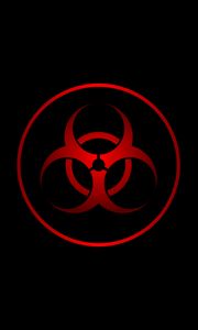 Превью обои радиация, знак, символ, красный, черный