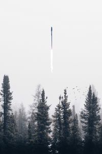 Превью обои ракета, дым, деревья, туман