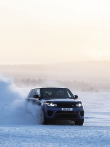 Превью обои range rover sport, range rover, автомобиль, синий, снег, зима