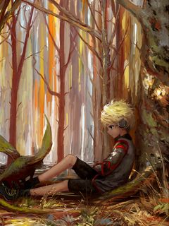 240x320 Обои ребенок, арт, одиночество, лес, деревья