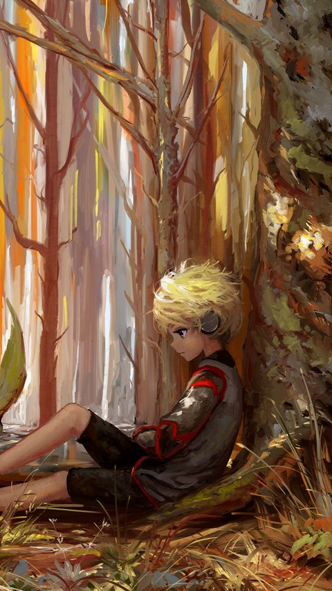 480x854 Обои ребенок, арт, одиночество, лес, деревья