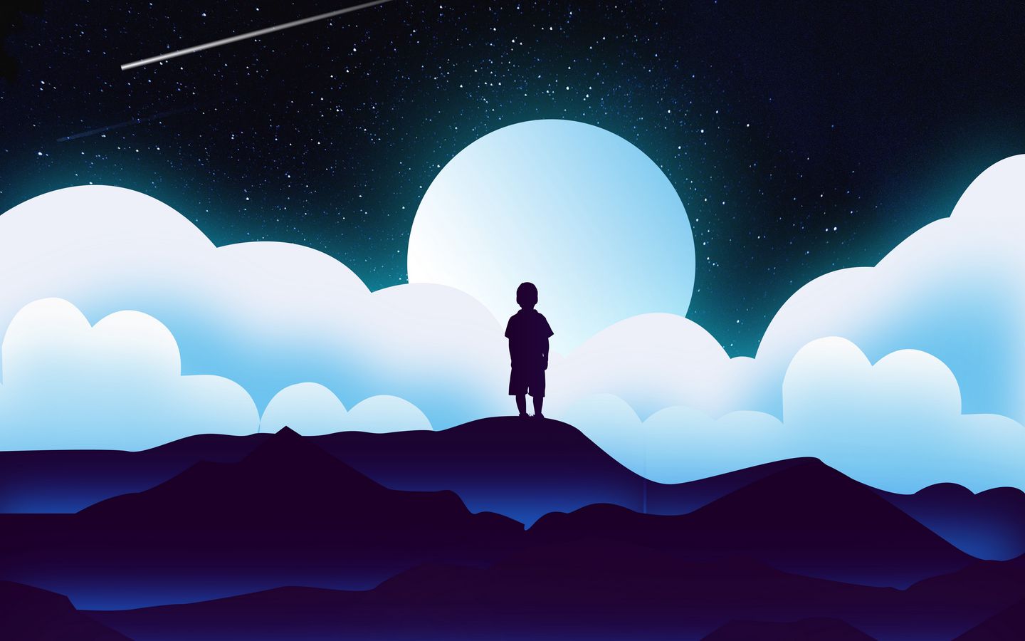 1440x900 Обои ребенок, силуэт, космос, облака, луна, вектор
