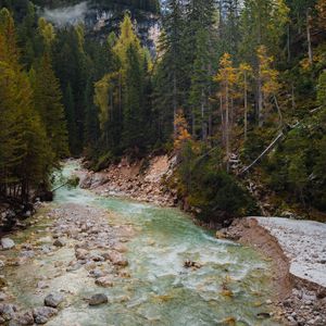 Превью обои река, деревья, гора, природа, пейзаж