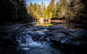 Превью обои река, деревья, лес, водопад, вода, пейзаж