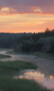 Превью обои река, деревья, облака, закат, пейзаж