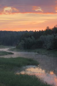 Превью обои река, деревья, облака, закат, пейзаж