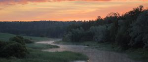 Превью обои река, деревья, облака, закат, пейзаж