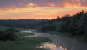 Превью обои река, деревья, облака, закат, пейзаж
