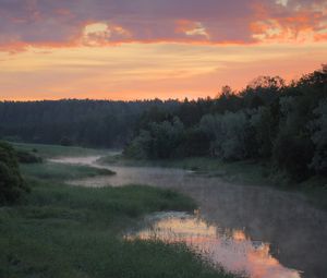 Превью обои река, деревья, облака, закат, пейзаж