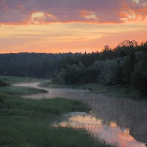 Превью обои река, деревья, облака, закат, пейзаж