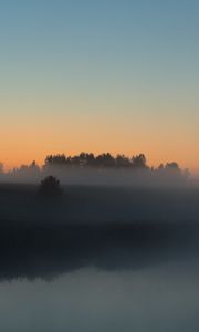 Превью обои река, деревья, туман, пейзаж, природа