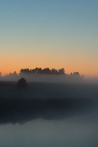 Превью обои река, деревья, туман, пейзаж, природа