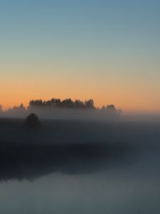 Превью обои река, деревья, туман, пейзаж, природа