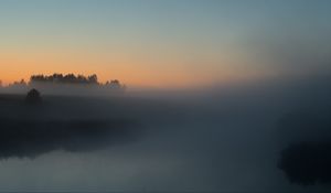 Превью обои река, деревья, туман, пейзаж, природа