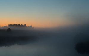 Превью обои река, деревья, туман, пейзаж, природа