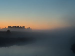 Превью обои река, деревья, туман, пейзаж, природа